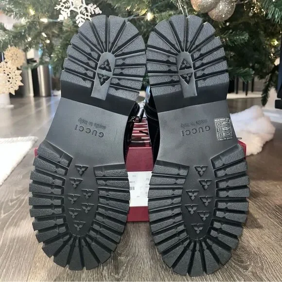 🖤NEW🖤 Gucci Black Leather Combat Lace Up Web Women’s Boots EU 41 - Picture 7 of 13